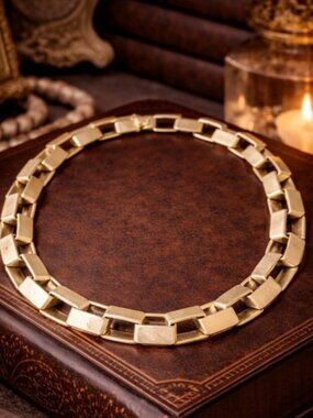 Vintage LIA SOPHIA Gold Tone Link Necklace Geometric Collar Statement 1990s